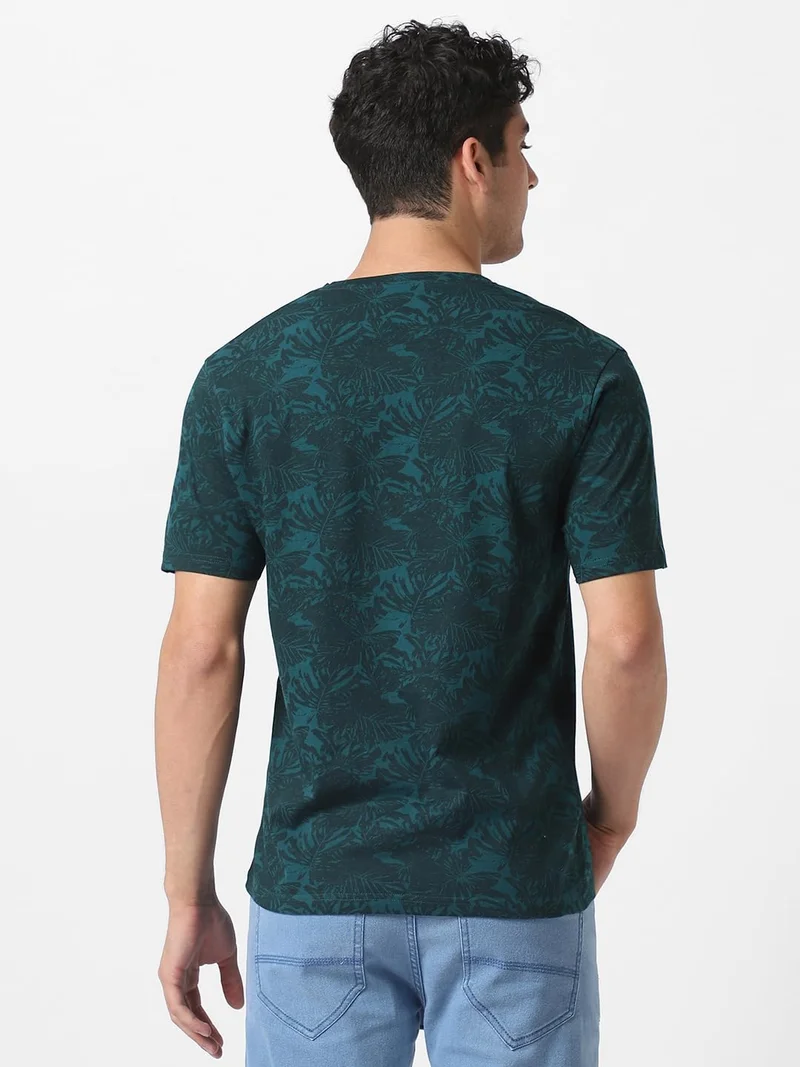 Urbano Fashion  Urbano Fashion Men's Dark Green Printed Half Sleeve Slim Fit Cotton T-Shirt for Men | Best Price UAE
