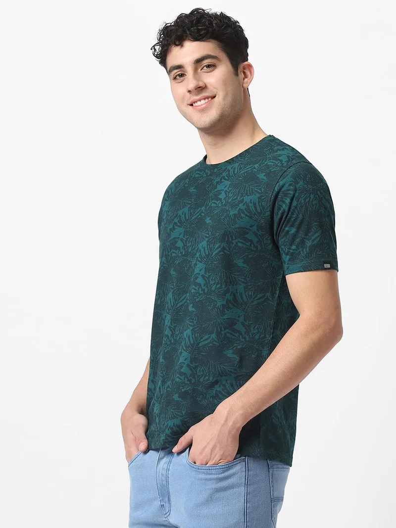 Urbano Fashion  Urbano Fashion Men's Dark Green Printed Half Sleeve Slim Fit Cotton T-Shirt for Men | Best Price UAE