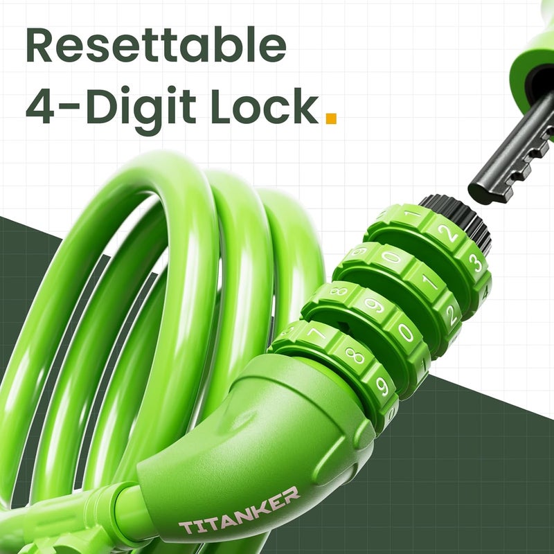 Titanker Bike Lock, Bicycle Lock 4 Feet Cable Lock 1/2 Inch Resettable Bike Lock Combination with Mounting Bracket, Bike Accessories for Bicycle, Electric Scooter, Motorcycle - Image 2