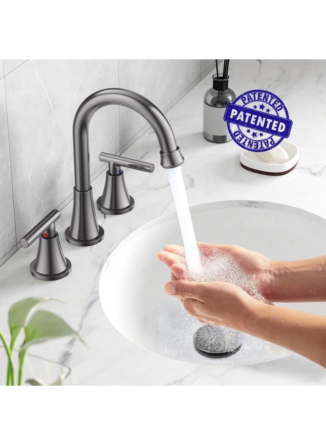 Hurran Bathroom Faucets for Sink 3 Hole, Hurran 8 inch Widespread Brushed Grey Bathroom Sink Faucet with Pop-up Drain and Supply Hose, Stainless Steel Lead-Free Faucet for Vessel Sink Vanity RV - Image 2