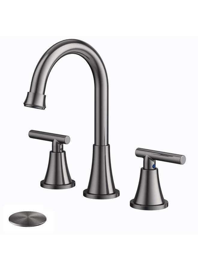 Hurran Bathroom Faucets for Sink 3 Hole, Hurran 8 inch Widespread Brushed Grey Bathroom Sink Faucet with Pop-up Drain and Supply Hose, Stainless Steel Lead-Free Faucet for Vessel Sink Vanity RV - Image 1
