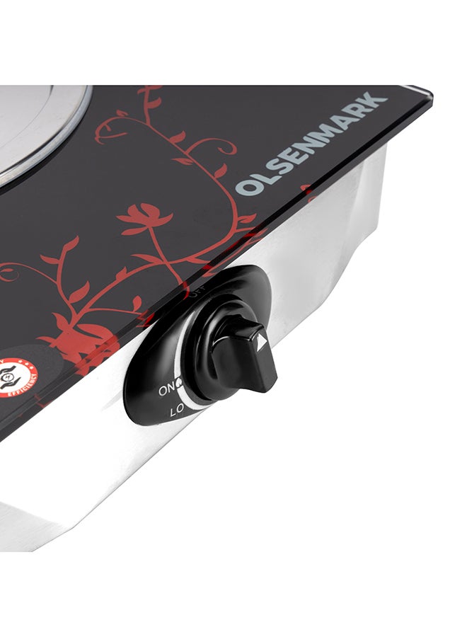 Olsenmark Gas Cooker Glass Top Single Brass Burner with Enamel Grate and Stainless-Steel Drip Pan, Low Energy Consumption and Efficient, Auto Ignition System OMK2226Z Black/Silver/Red - Image 5