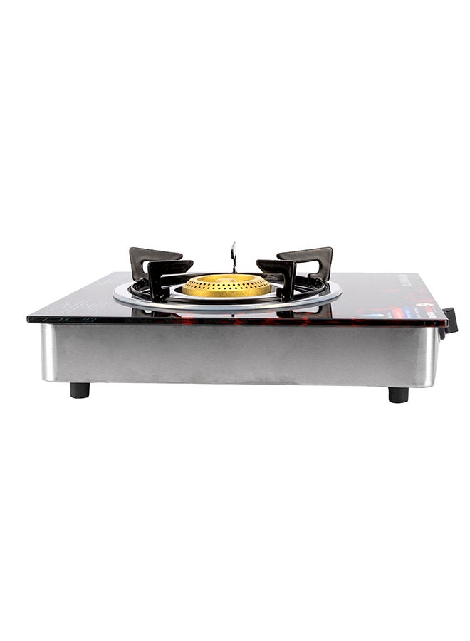 Olsenmark Gas Cooker Glass Top Single Brass Burner with Enamel Grate and Stainless-Steel Drip Pan, Low Energy Consumption and Efficient, Auto Ignition System OMK2226Z Black/Silver/Red - Image 3