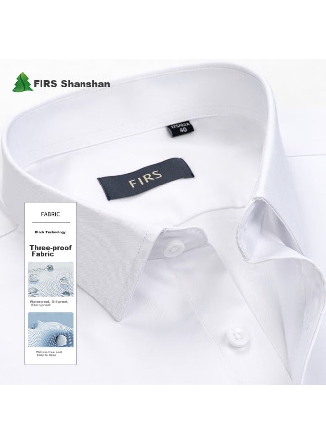 FIRS Firs [triple Protection] Wrinkle-free Short-sleeve Business Shirt For Men, Formal Work Uniform, White, Size 40  - Image 1