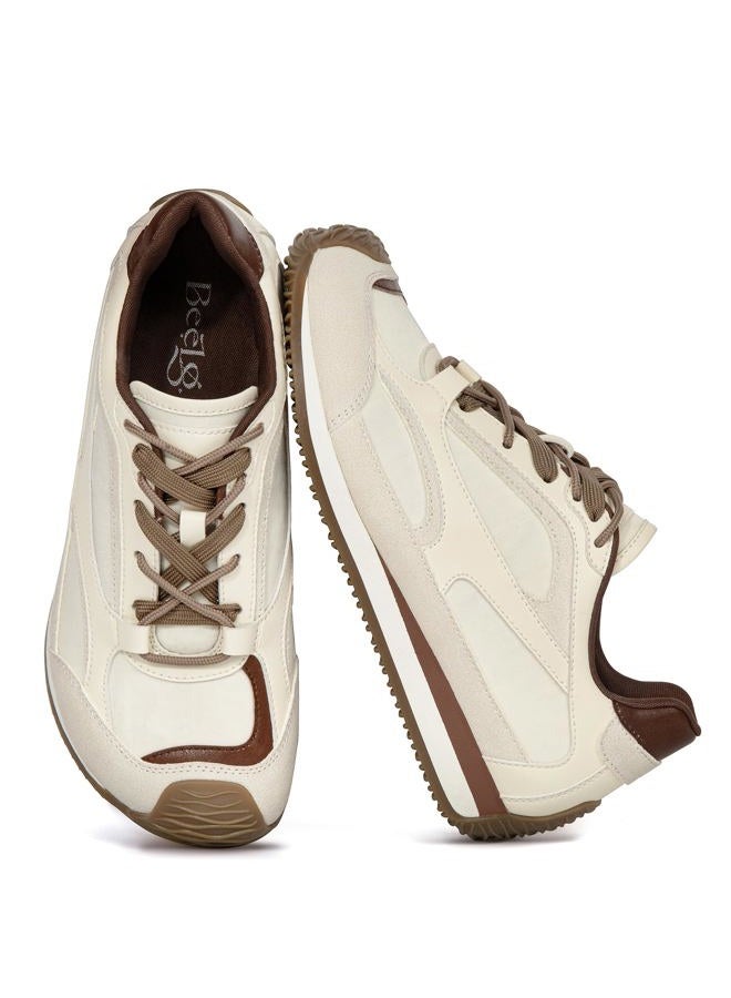 BeeLg Wide Toe Box Casual Sneaker for Women Suede Non-Slip Comfortable Walking Lightweight Shoes Gym Tennis Fashion Sneakers, Beige, 10 - Image 1