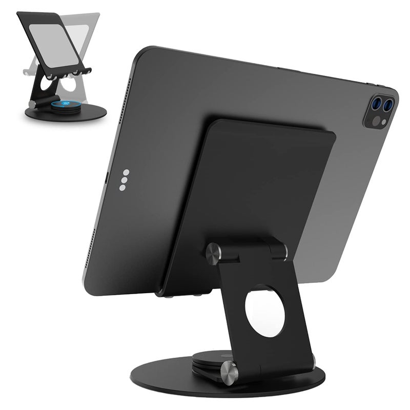 KABCON Swivel Tablet Stand, Aluminum Portable 360Â°Rotating Holder for Desk,Business,Kitchen,Desktop,Table Stand for iPad Pro 9.7,10.5,12.9/Air Mini,Tab,Fire,Nexus,E-Reader-Black - Image 1