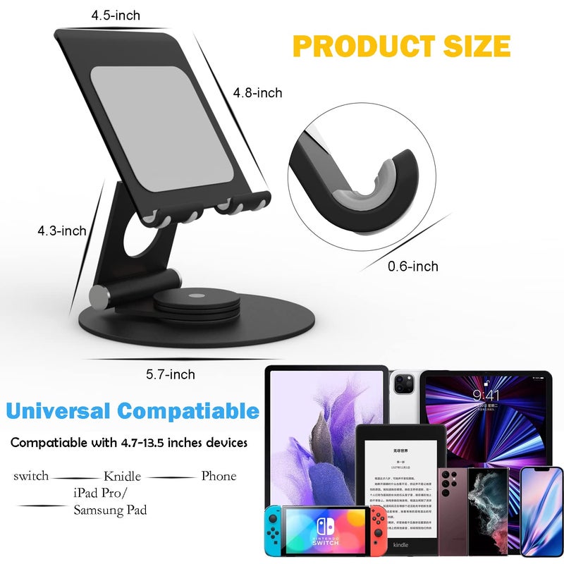 KABCON Swivel Tablet Stand, Aluminum Portable 360Â°Rotating Holder for Desk,Business,Kitchen,Desktop,Table Stand for iPad Pro 9.7,10.5,12.9/Air Mini,Tab,Fire,Nexus,E-Reader-Black - Image 2
