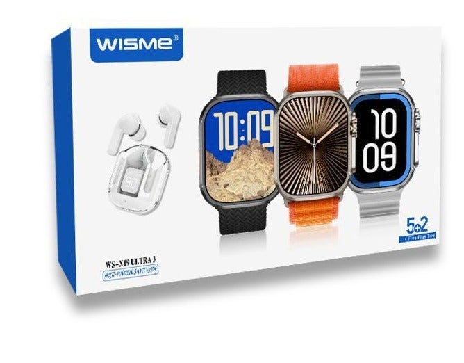WISME WS-X19 Ultra 3 Smart Watch with Earbuds, 2.2” HD Display, Bluetooth Calling, Sports Modes, Multiple Straps – Compatible with Android & iOS - Image 1