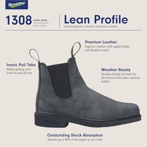 Blundstone Unisex Dress Series 1308 Chelsea Boots for Men and Women, Wide Chisel Toe Boots with Cushioned Midsole and Premium Leather, Rustic Black, 9.5 US Men / 11.5 US Women / 8.5 AU - Image 3