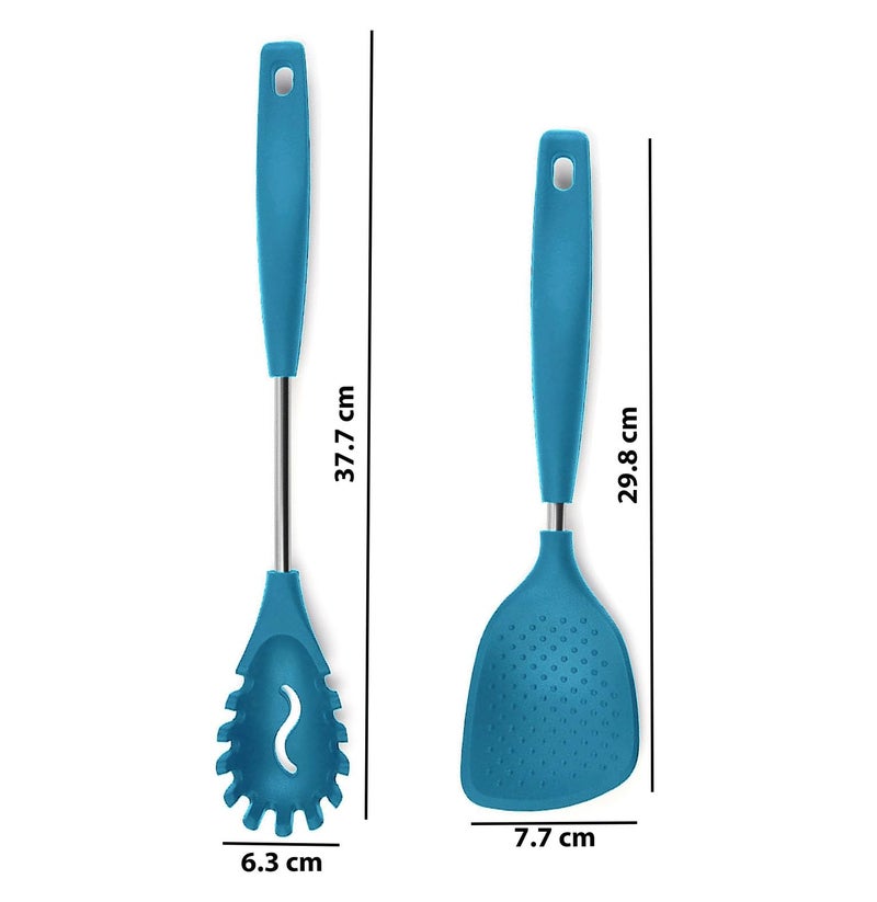 P-Plus International Slotted Spoon - Rice Spoon - Spoon Fork - Rice Spatula - Pasta Server - Flatware Rice Scooper - Spagethi Server - Service Spoon - Silicone Noodle Spatula - Punja (Set of 2, Blue) - Image 2