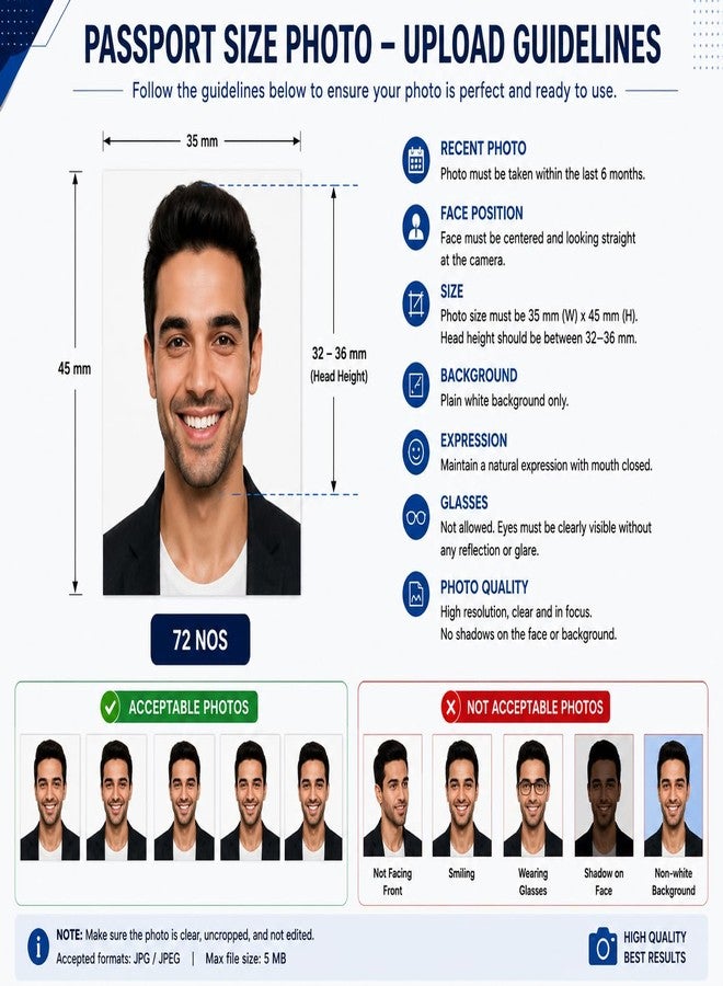 JOGIDO Custom Passport Size Photo Stickers, Send Your Photos - Pre-Cut, Self-Adhesive, High Gloss & Water Resistant, Instant & Quick Attach, Professional Quality- Upload Your Photo Now - (Pack of 70) - Image 4