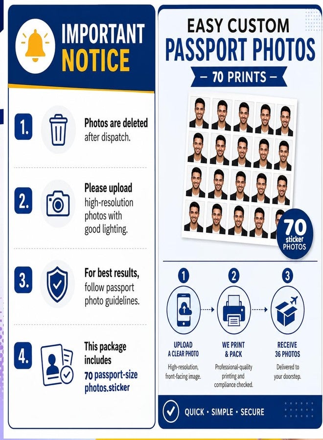 JOGIDO Custom Passport Size Photo Stickers, Send Your Photos - Pre-Cut, Self-Adhesive, High Gloss & Water Resistant, Instant & Quick Attach, Professional Quality- Upload Your Photo Now - (Pack of 70) - Image 5