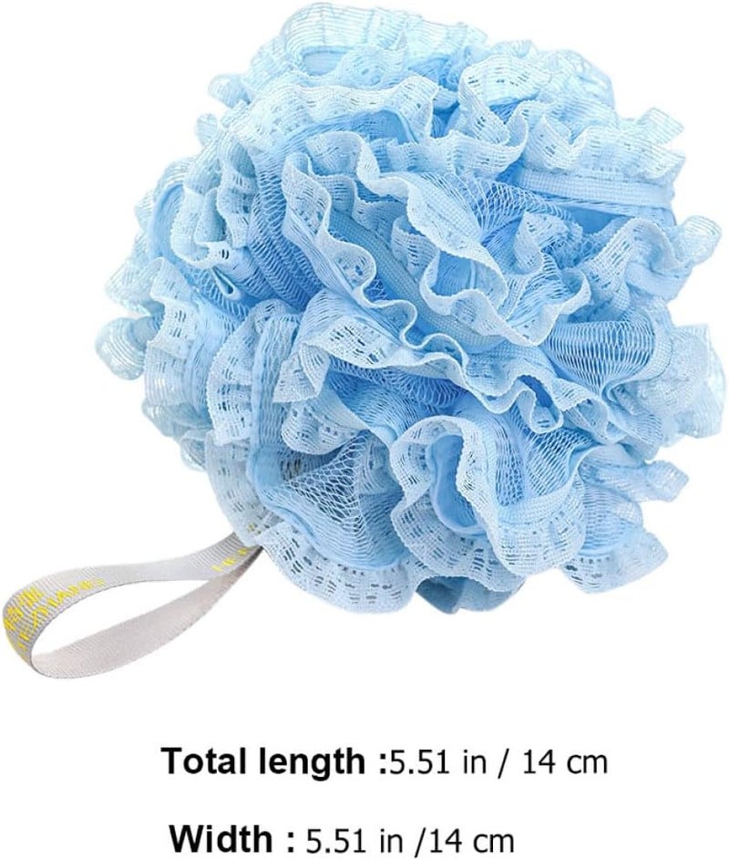 TIDTALEO 3pcs Blue Pattern Bath Mesh Poufs Exfoliating Shower-Bath Scrubber Sponge Balls for Women and Men, Gentle Body Scrubbers Suitable for Daily Bathing - Image 2