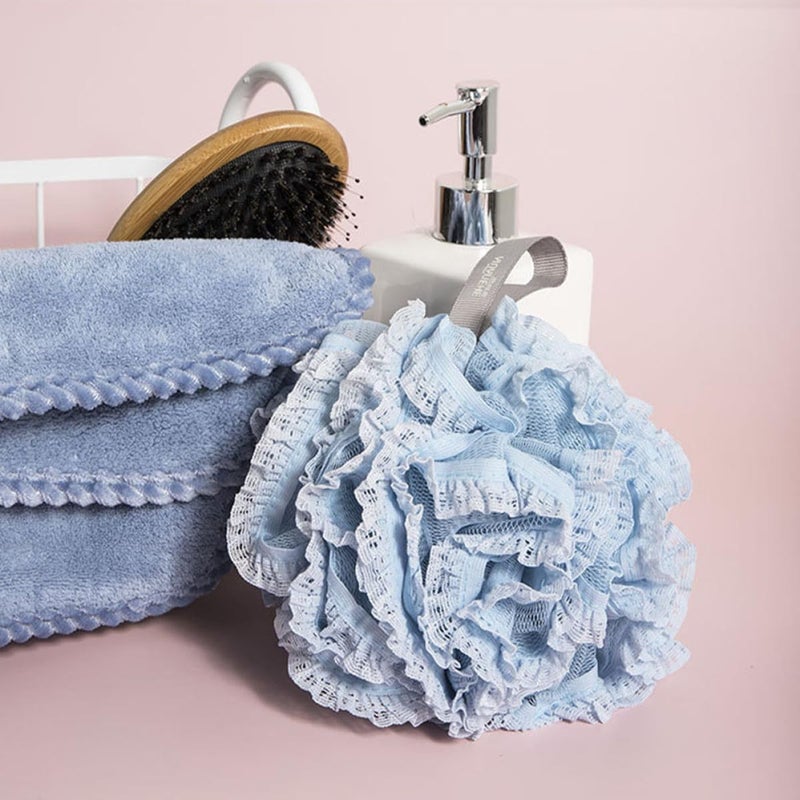 TIDTALEO 3pcs Blue Pattern Bath Mesh Poufs Exfoliating Shower-Bath Scrubber Sponge Balls for Women and Men, Gentle Body Scrubbers Suitable for Daily Bathing - Image 5