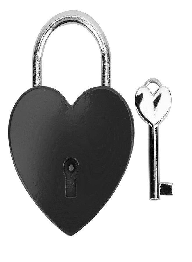 AYNEFY Treasure Chest Padlock, Heart Shaped Metal Lock Colorful Diary Book Security Padlock with Key for Jewelry Box Purse Handbag Cabinet Lockers Letter Box (Black) - Image 1