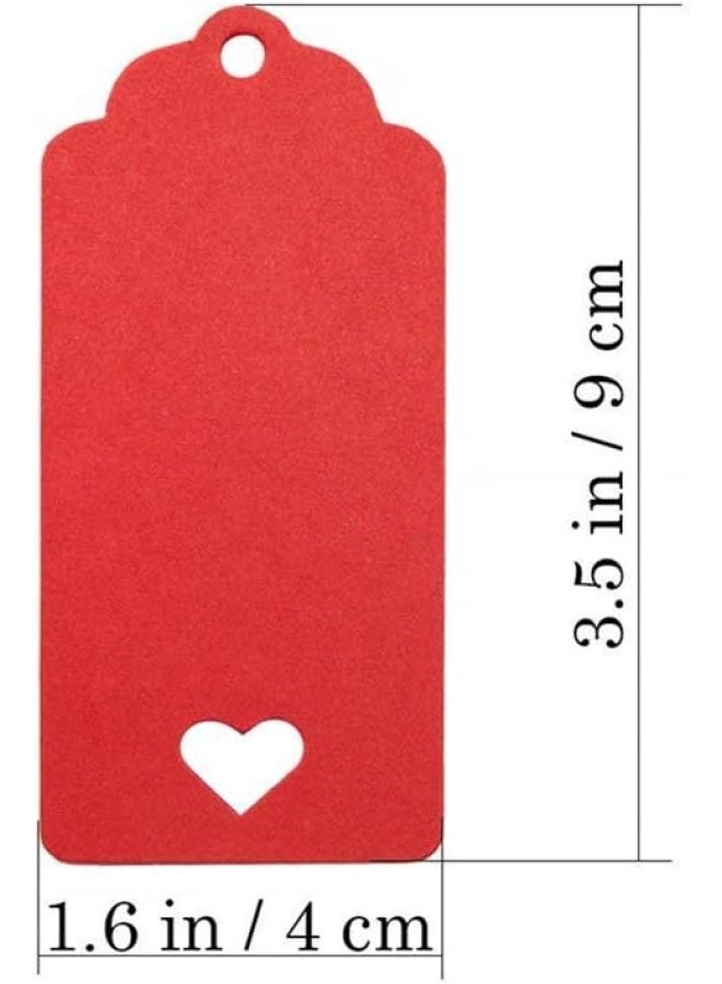 Premify 200  Pieces Red Kraft Paper Gift Tags With 25M Natural Jute Twine | Gifts Wrap With These Rectangle Hollow Heart Hang Labels - Ideal Tag For Use On Birthdays Wedding - Image 2