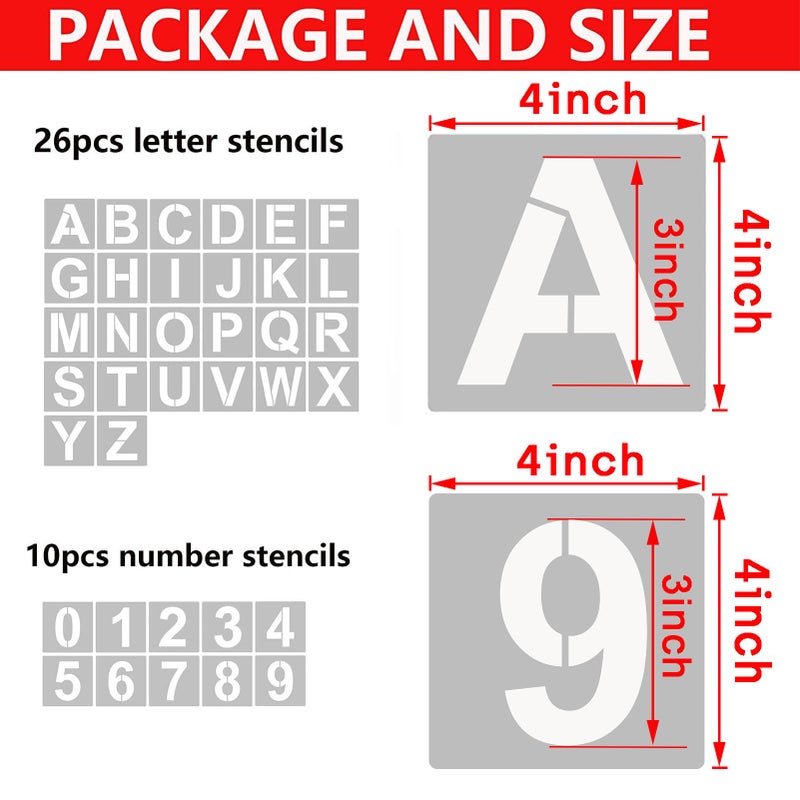 YEAJON 4 Inch Letter Stencils and Numbers, 36 Pcs Alphabet Art Craft Stencil, Reusable Plastic Templates for Wood, Wall, Fabric, Rock, Signage (4 Inch) - Image 2