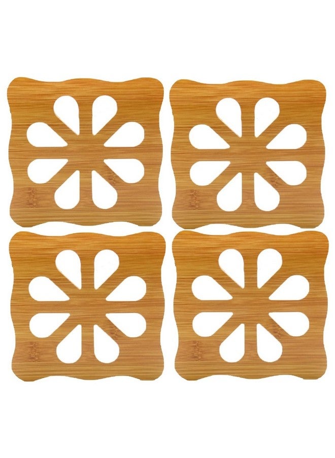 Sugalsu 4 pcs Wooden Coasters for Drinks, Non-Slip Hallow Coasters, Kitchen Accessories with Anti-Scald for Bar Home Cafe Restaurant Beautiful Home Decor for Friends(14.5 * 14.5 Cm) - Image 1