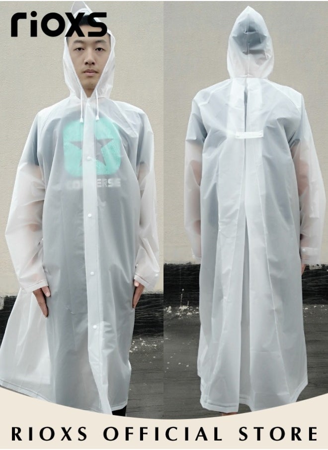RIOXS - Adults Men and Women Waterproof Raincoat Portable Eva Long Rain Ponchos with Hood Elastic Sleeves Lightweight Rainwear Rain Jacket Cape Reusable for Outdoor Climbing Cycling Hiking Camping - Image 1