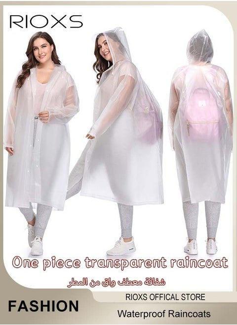 Adults Men and Women Waterproof Raincoat Portable Eva Long Rain Ponchos with Hood Elastic Sleeves Lightweight Rainwear Rain Jacket Cape Reusable for Outdoor Climbing Cycling Hiking Camping