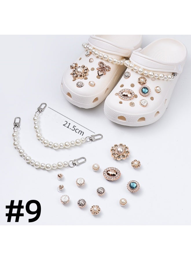 NOVOLAN DIY Shoe Decoration, Hole Shoes Buckle Pearl Slipper Chain Flower Alloy Rhinestone Cartoon Decorative Buckle Detachable Decorative Shoe Buckle Decoration Accessories Set (#9) - Image 1