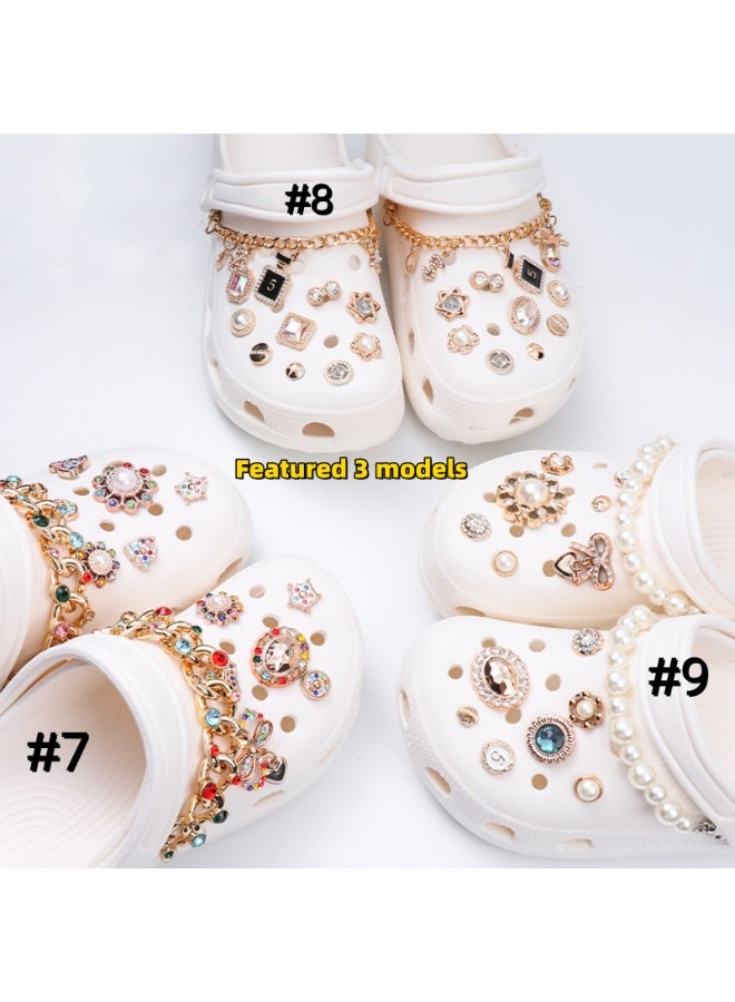 NOVOLAN DIY Shoe Decoration, Hole Shoes Buckle Pearl Slipper Chain Flower Alloy Rhinestone Cartoon Decorative Buckle Detachable Decorative Shoe Buckle Decoration Accessories Set (#9) - Image 3