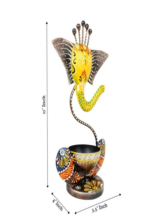 JH Gallery Handcrafted Metal Ganesha Tealight Candle Holder for Home Decor/Showpiece Decorations Items for Home, Living Room, Pooja Room - Corporate Gift Items (Antique Yellow) - Image 3