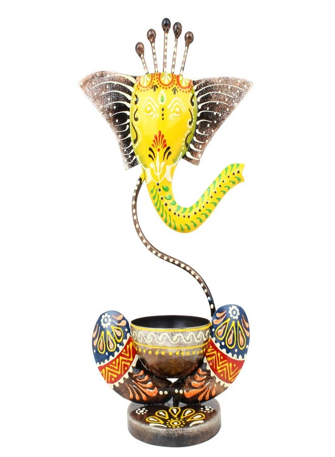 JH Gallery Handcrafted Metal Ganesha Tealight Candle Holder for Home Decor/Showpiece Decorations Items for Home, Living Room, Pooja Room - Corporate Gift Items (Antique Yellow) - Image 2