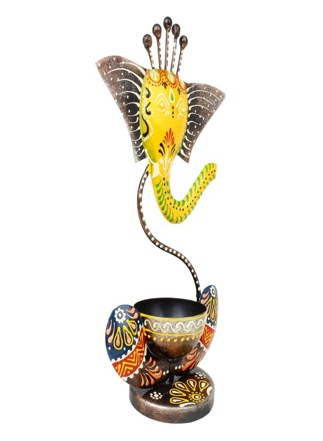 JH Gallery Handcrafted Metal Ganesha Tealight Candle Holder for Home Decor/Showpiece Decorations Items for Home, Living Room, Pooja Room - Corporate Gift Items (Antique Yellow) - Image 4