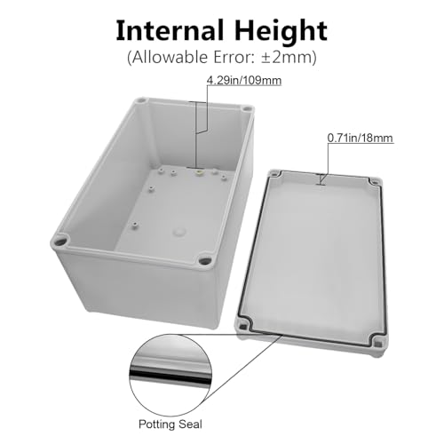 LeMotech IP67 Waterproof Junction Box ABS Plastic Project Box Dustproof Electrical Box Outdoor Enclosure for Electronics DIY Case Gray 9.8X 5.9X 5.1 inch(250mmx 150mmx 130mm) - Image 4