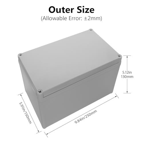 LeMotech IP67 Waterproof Junction Box ABS Plastic Project Box Dustproof Electrical Box Outdoor Enclosure for Electronics DIY Case Gray 9.8X 5.9X 5.1 inch(250mmx 150mmx 130mm) - Image 2