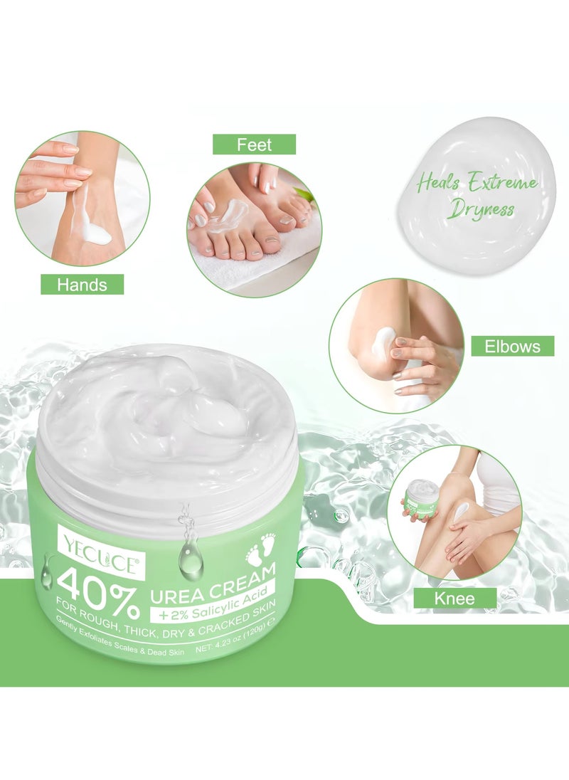 Yecuce 40% Urea Cream for Cracked Feet & Hands with 2% Salicylic Acid 120g Urea Cream for Dry Skin Moisturizer Cream Callus Remover Foot & Hand Cream Care Lotion Nourishes Repairs & Soften Skin  - Image 5
