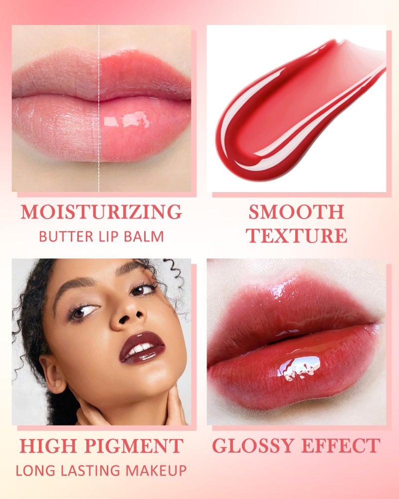 LYSdefeu Butter Tinted Lip Balm-3 Colors Vanilla Beige Brown Pink Sugar Lip Gloss,Clear Jelly Yummy Tint Lip Stain,Long Lasting Hydrating Glow Reviver Lip Care Oil, Christmas Makeup Gift for Women-Set A - Image 4