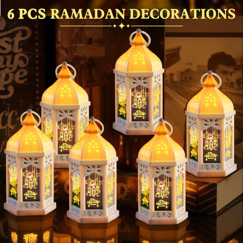 MJZ 6 PCS Ramadan Lantern Lights, 8" Large Ramadan Eid Decorations for Home 2026, Ramadan Lanterns Decorative Ramadan Table Indoor Outdoor Decor, Eid Mubarak Ramadan Gifts for Kids ÙØ§Ù†ÙˆØ³ Ø±Ù…Ø¶Ø§Ù† - Image 3