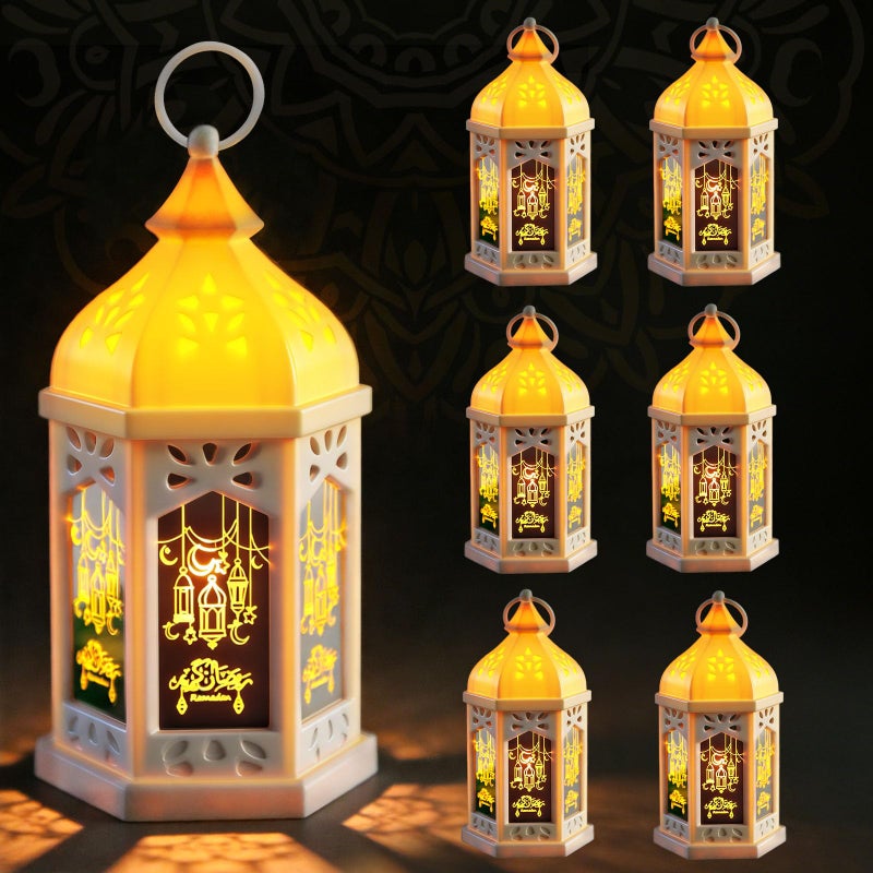 MJZ 6 PCS Ramadan Lantern Lights, 8" Large Ramadan Eid Decorations for Home 2026, Ramadan Lanterns Decorative Ramadan Table Indoor Outdoor Decor, Eid Mubarak Ramadan Gifts for Kids ÙØ§Ù†ÙˆØ³ Ø±Ù…Ø¶Ø§Ù† - Image 1