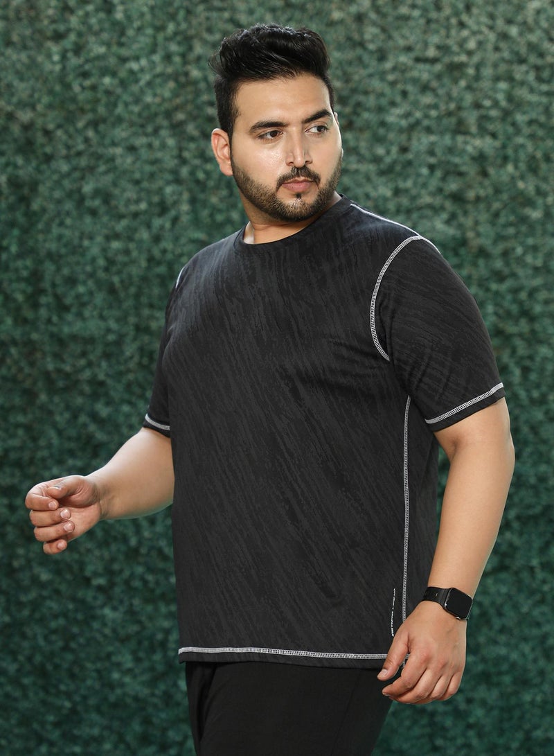 Instafab Plus Men's Onyx Black Plash-Imprint Activewear T-Shirt - Image 3