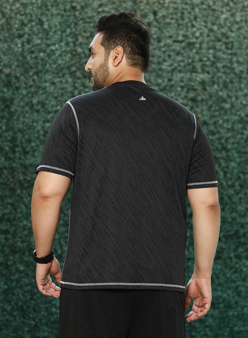 Instafab Plus Men's Onyx Black Plash-Imprint Activewear T-Shirt - Image 5