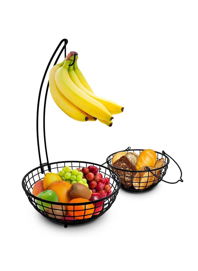 Kidepoch Fruit Basket, Strong Metal Fruit Bowl, 2 Tier Fruit Basket with Banana Hanger, Detachable Holder Stand Fruit Basket for Home  - Image 1