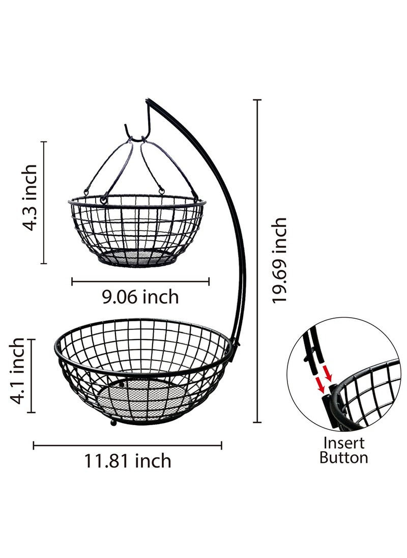 Kidepoch Fruit Basket, Strong Metal Fruit Bowl, 2 Tier Fruit Basket with Banana Hanger, Detachable Holder Stand Fruit Basket for Home  - Image 2