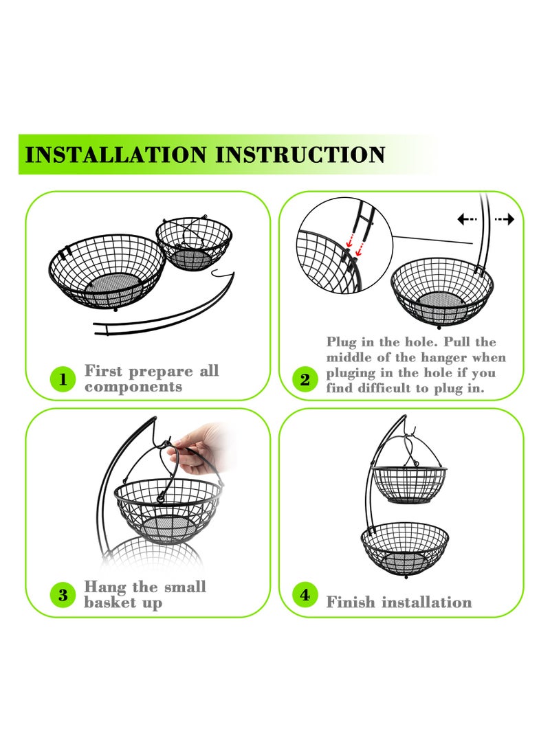 Kidepoch Fruit Basket, Strong Metal Fruit Bowl, 2 Tier Fruit Basket with Banana Hanger, Detachable Holder Stand Fruit Basket for Home  - Image 4