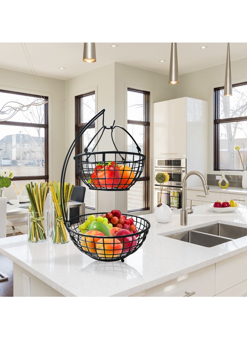 Kidepoch Fruit Basket, Strong Metal Fruit Bowl, 2 Tier Fruit Basket with Banana Hanger, Detachable Holder Stand Fruit Basket for Home  - Image 5
