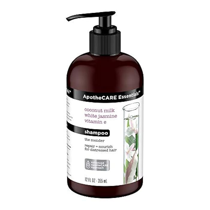 ApotheCARE Essentials The Mender Damaged Hair Repair Shampoo, Coconut Milk, White Jasmine, Vitamin E, 12 Ounce