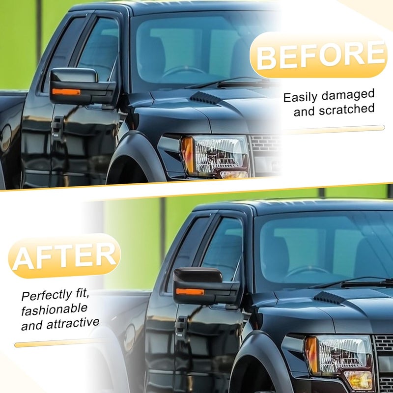 REPAIROCK Car Rear View Mirror Cover Caps Replacement for Ford F-150 2009-2014 - Black Carbon Fiber - Image 2