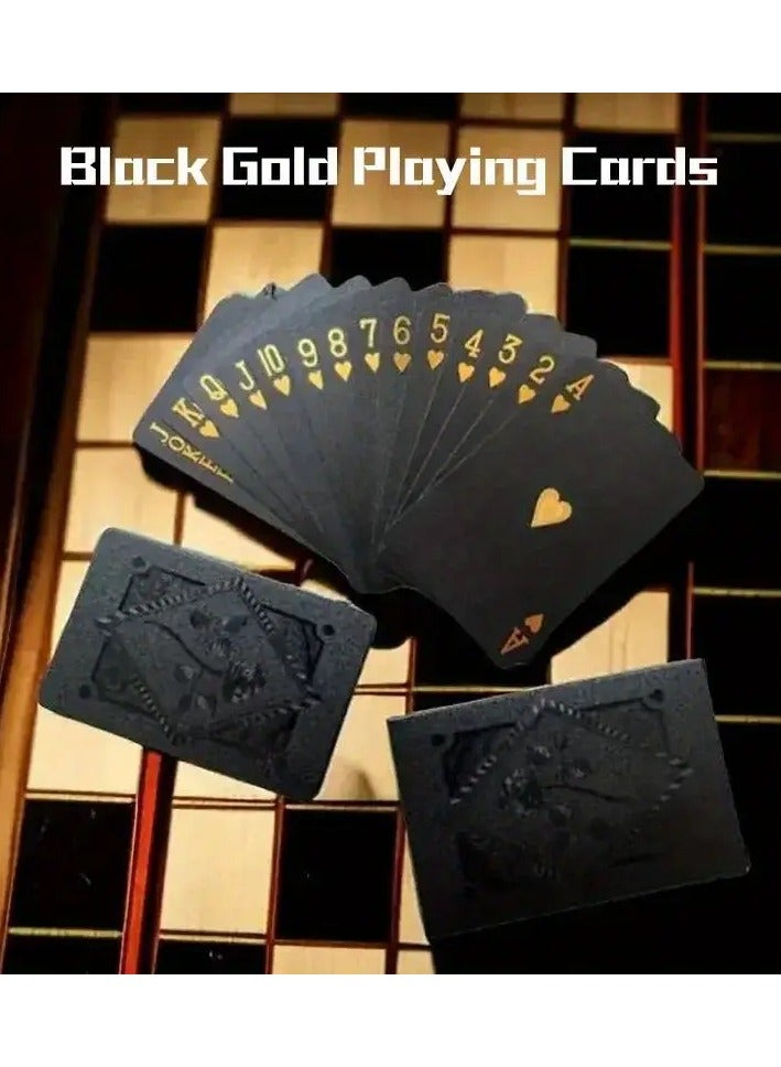 Vintage-Style Black & Golden Waterproof Playing Cards – Durable Plastic Poker Deck for Board Games, Parties & Magic Tricks  - Image 1