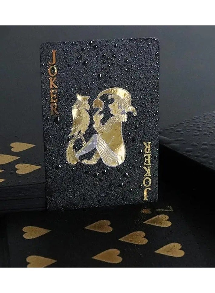 Vintage-Style Black & Golden Waterproof Playing Cards – Durable Plastic Poker Deck for Board Games, Parties & Magic Tricks  - Image 2