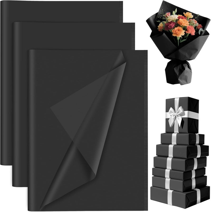 PLULON 60 Sheets Black Tissue Paper for Gift Bags, Gift Wrapping Paper Tissue Bulk for Crafts Packaging Birthday Baby Shower, Wedding Holiday Flower Bachelorette Bridal Party Decorations - Image 1