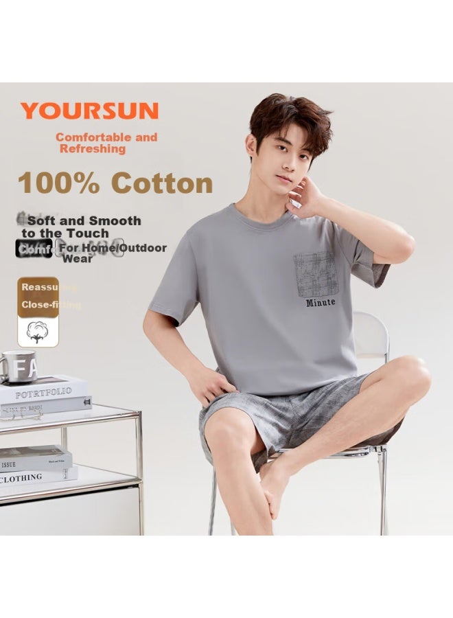 Your Sun Cool And Comfortable 100% Cotton Men's Summer Pajamas Set With Short Sleeve Top And Shorts Loose-fit Casual Men's Loungewear - Image 2