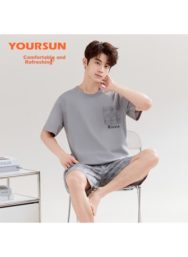 Your Sun Cool And Comfortable 100% Cotton Men's Summer Pajamas Set With Short Sleeve Top And Shorts Loose-fit Casual Men's Loungewear - Image 5