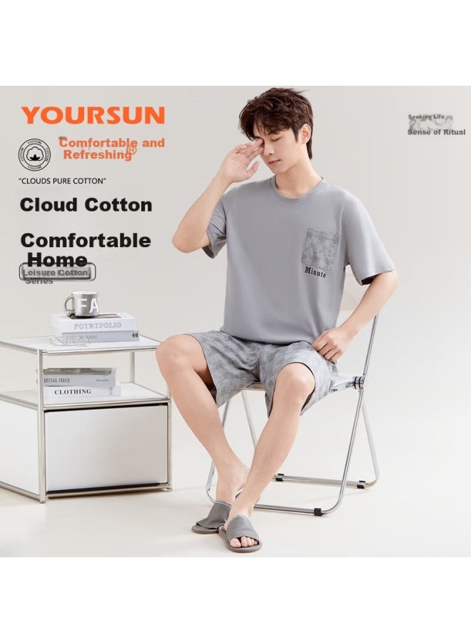 Your Sun Cool And Comfortable 100% Cotton Men's Summer Pajamas Set With Short Sleeve Top And Shorts Loose-fit Casual Men's Loungewear - Image 3