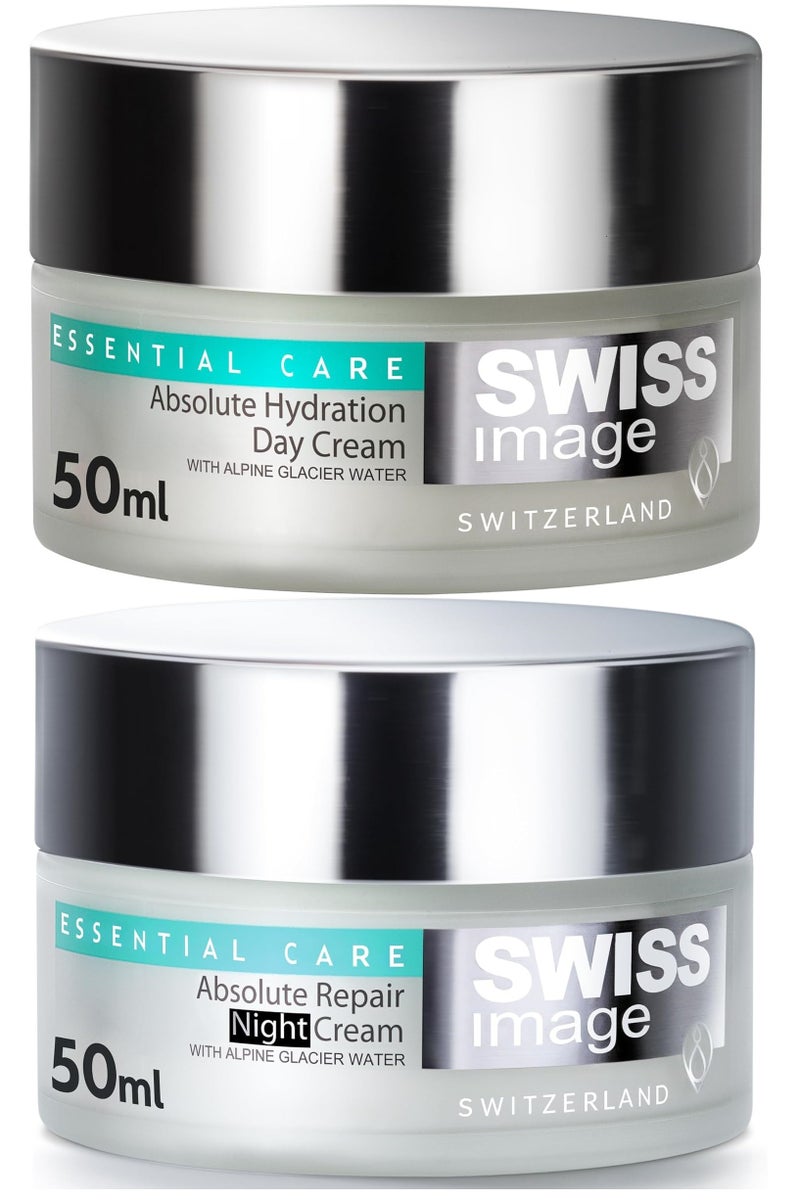 SWISS image Essential care: Absolute hydration Face Moisturizer Day Cream 50 ml With Absolute Repair Overnight Cream 50 ml  for all Skin Types - Image 1